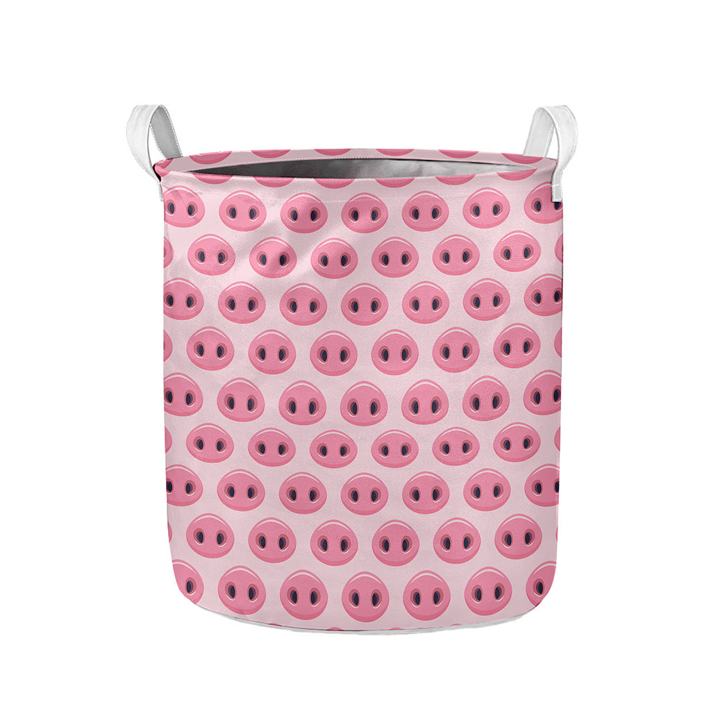 Pink Pig Nose Pattern Print Collapsible Laundry Basket