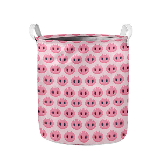 Pink Pig Nose Pattern Print Collapsible Laundry Basket