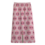 Pink Pig Nose Pattern Print Cotton Front Slit Maxi Skirt