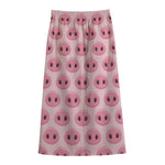 Pink Pig Nose Pattern Print Cotton Front Slit Maxi Skirt