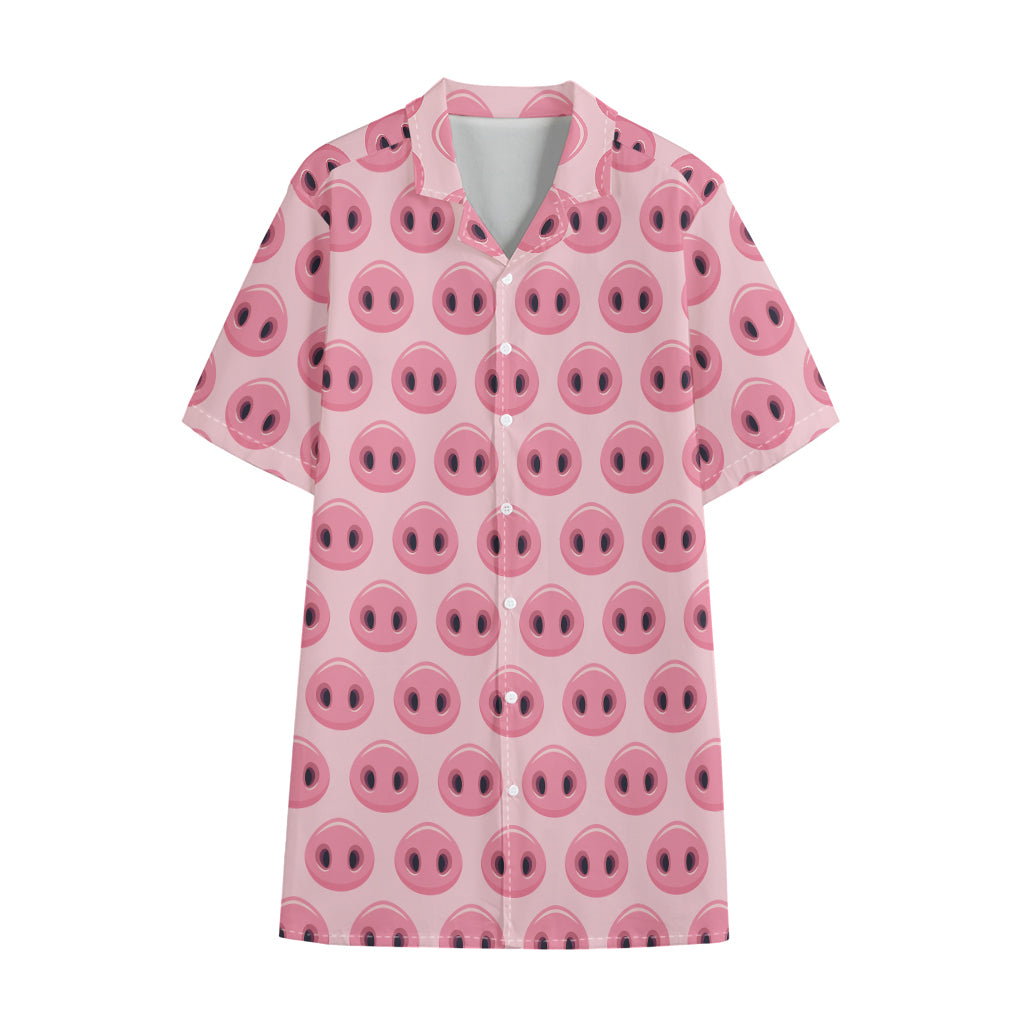 Pink Pig Nose Pattern Print Cotton Hawaiian Shirt