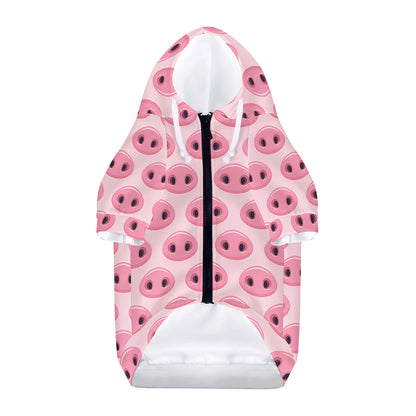 Pink Pig Nose Pattern Print Dog Zip Up Hoodie