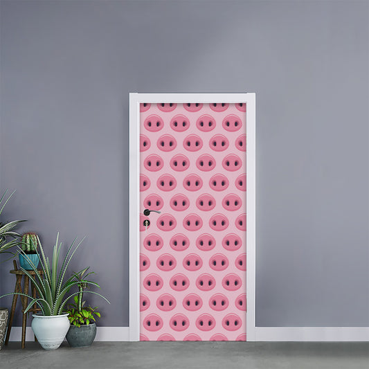 Pink Pig Nose Pattern Print Door Sticker