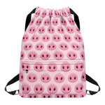Pink Pig Nose Pattern Print Drawstring Backpack