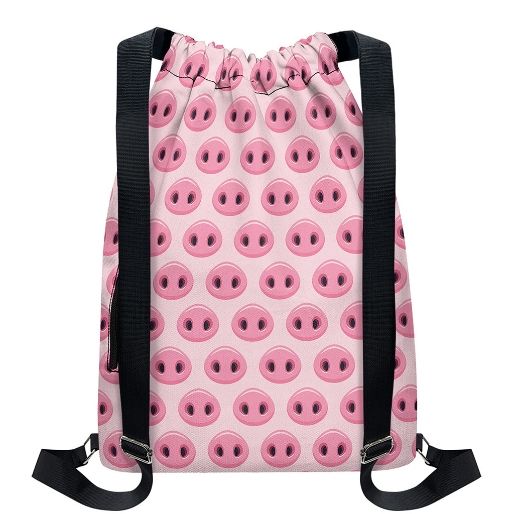 Pink Pig Nose Pattern Print Drawstring Backpack