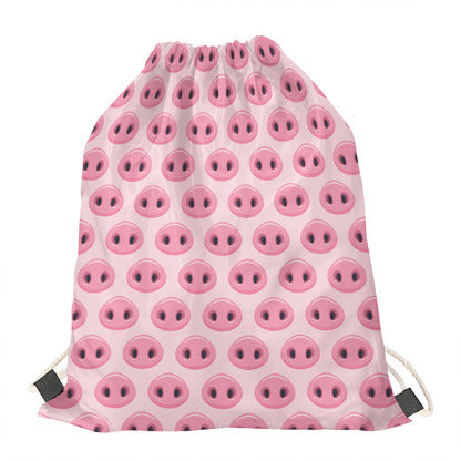 Pink Pig Nose Pattern Print Drawstring Bag
