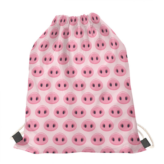 Pink Pig Nose Pattern Print Drawstring Bag