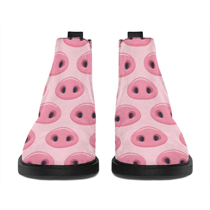 Pink Pig Nose Pattern Print Flat Ankle Boots