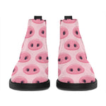 Pink Pig Nose Pattern Print Flat Ankle Boots