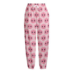Pink Pig Nose Pattern Print Fleece Lined Knit Pants