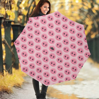 Pink Pig Nose Pattern Print Foldable Umbrella