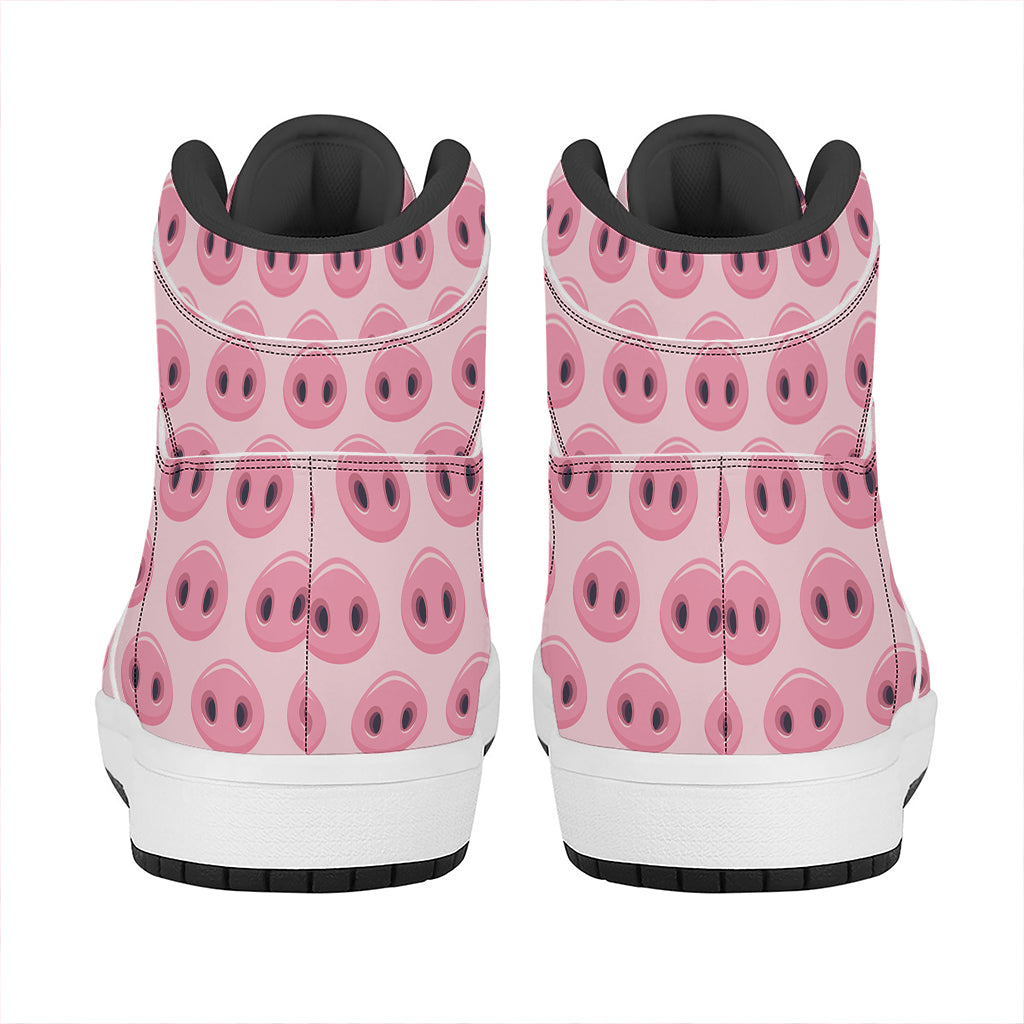 Pink Pig Nose Pattern Print High Top Leather Sneakers