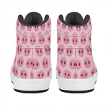 Pink Pig Nose Pattern Print High Top Leather Sneakers
