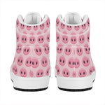Pink Pig Nose Pattern Print High Top Leather Sneakers