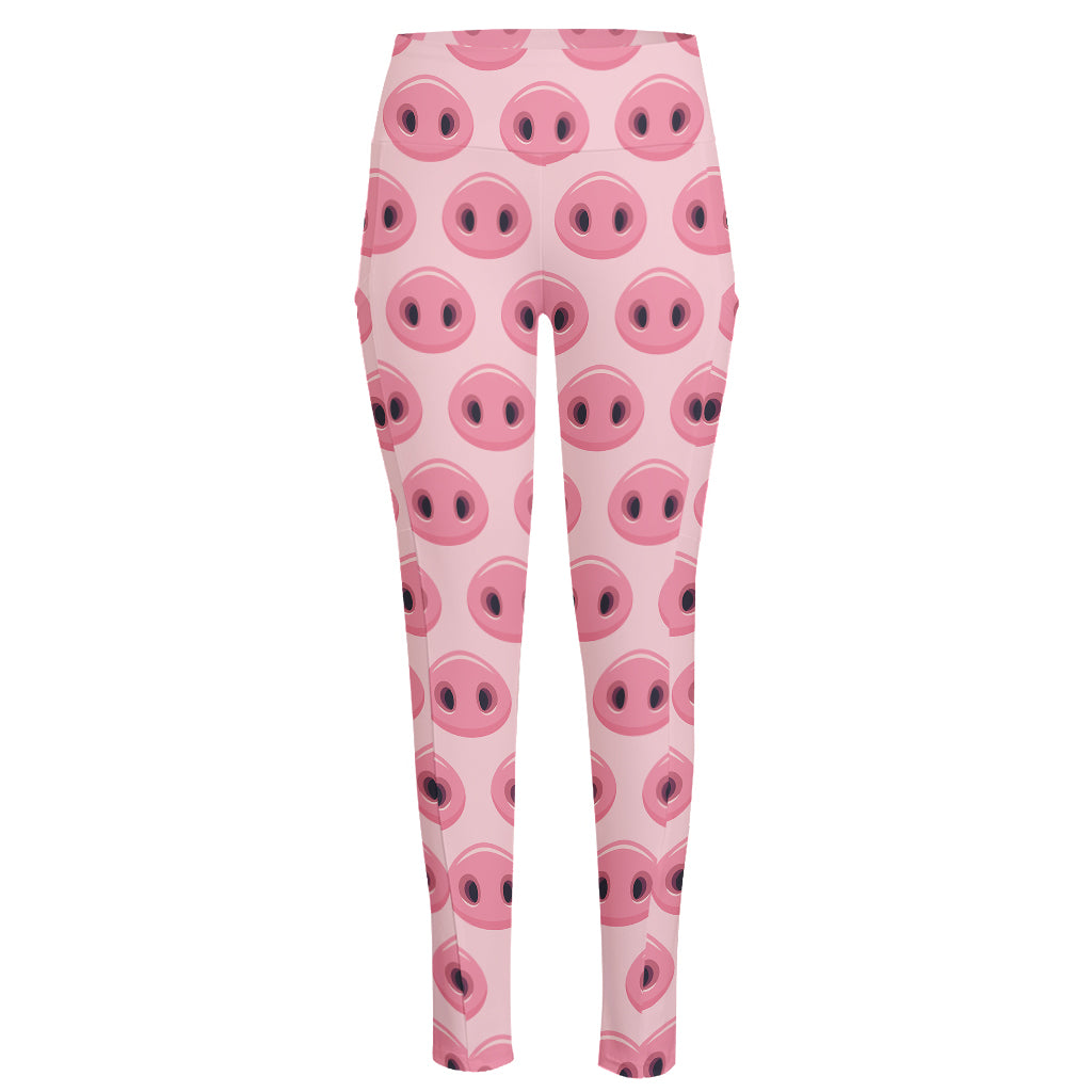 Pink Pig Nose Pattern Print High-Waisted Pocket Leggings