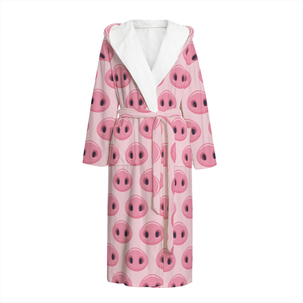 Pink Pig Nose Pattern Print Hooded Bathrobe