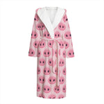 Pink Pig Nose Pattern Print Hooded Bathrobe