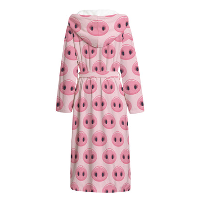 Pink Pig Nose Pattern Print Hooded Bathrobe