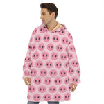 Pink Pig Nose Pattern Print Hoodie Blanket
