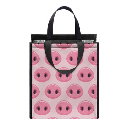 Pink Pig Nose Pattern Print Insulated Lunch Tote
