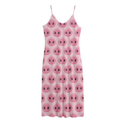 Pink Pig Nose Pattern Print Jersey Midi Cami Dress