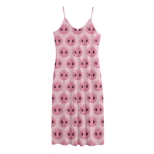Pink Pig Nose Pattern Print Jersey Midi Cami Dress