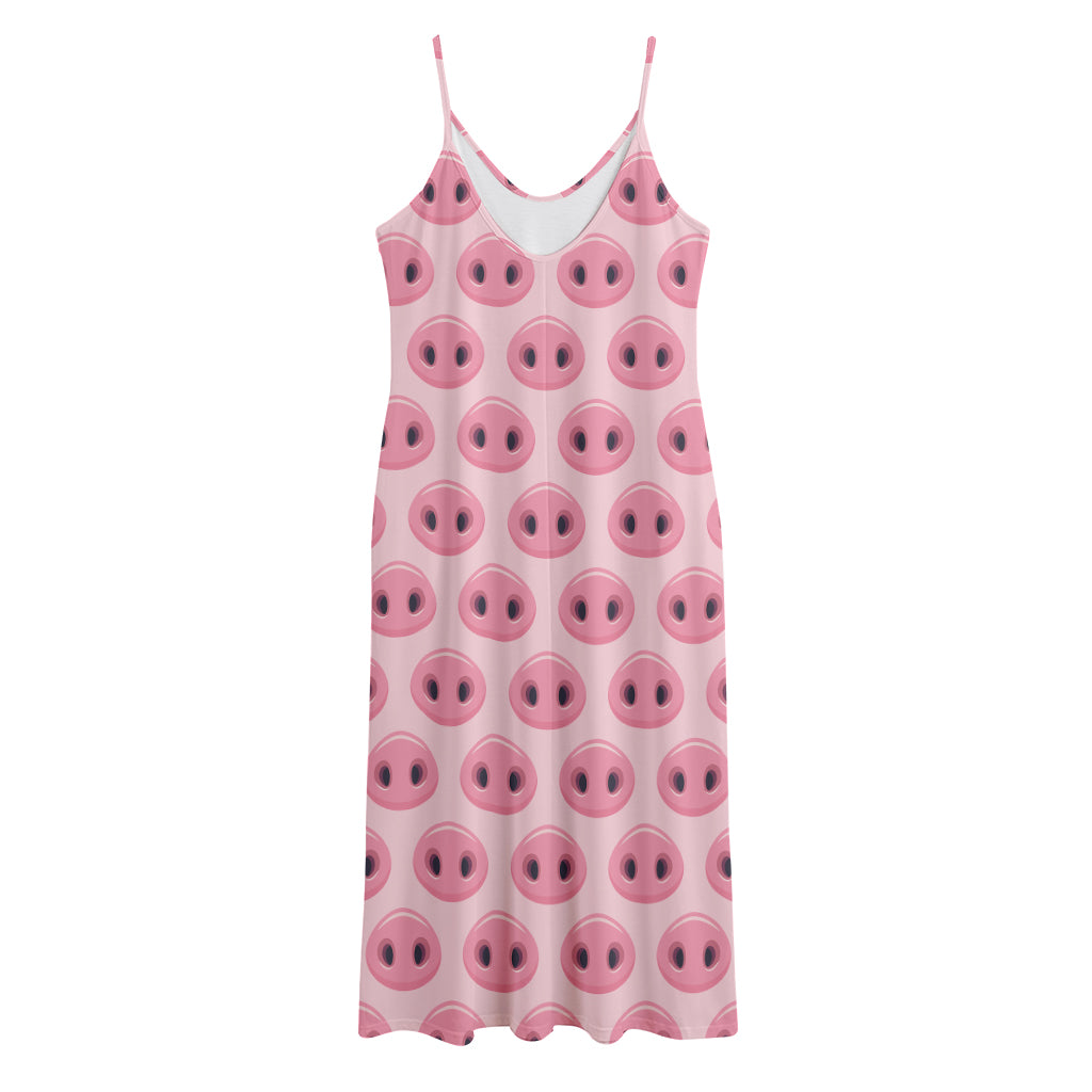 Pink Pig Nose Pattern Print Jersey Midi Cami Dress