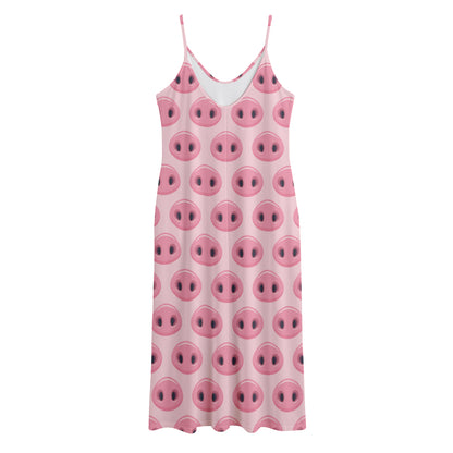 Pink Pig Nose Pattern Print Jersey Midi Cami Dress