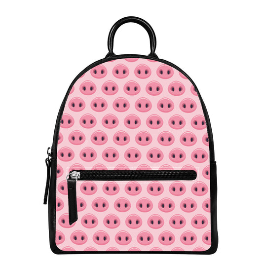 Pink Pig Nose Pattern Print Leather Backpack