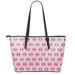 Pink Pig Nose Pattern Print Leather Tote Bag