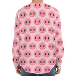 Pink Pig Nose Pattern Print Long Sleeve Baseball Jersey