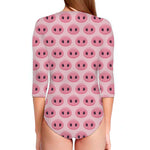 Pink Pig Nose Pattern Print Long Sleeve Swimsuit