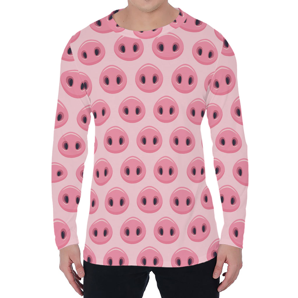 Pink Pig Nose Pattern Print Men's Long Sleeve T-Shirt