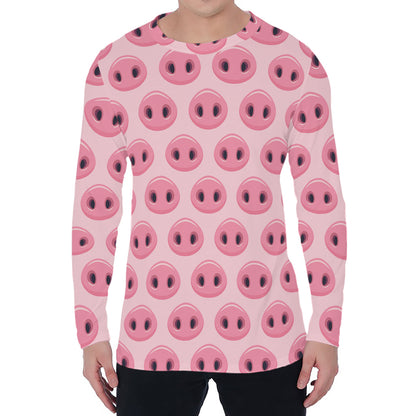 Pink Pig Nose Pattern Print Men's Long Sleeve T-Shirt