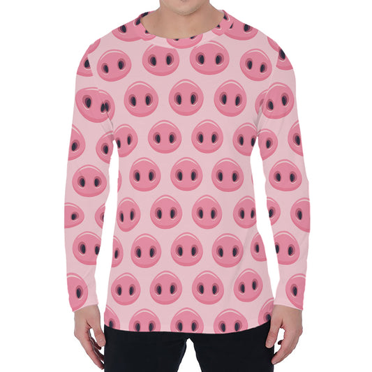 Pink Pig Nose Pattern Print Men's Long Sleeve T-Shirt