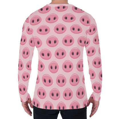 Pink Pig Nose Pattern Print Men's Long Sleeve T-Shirt