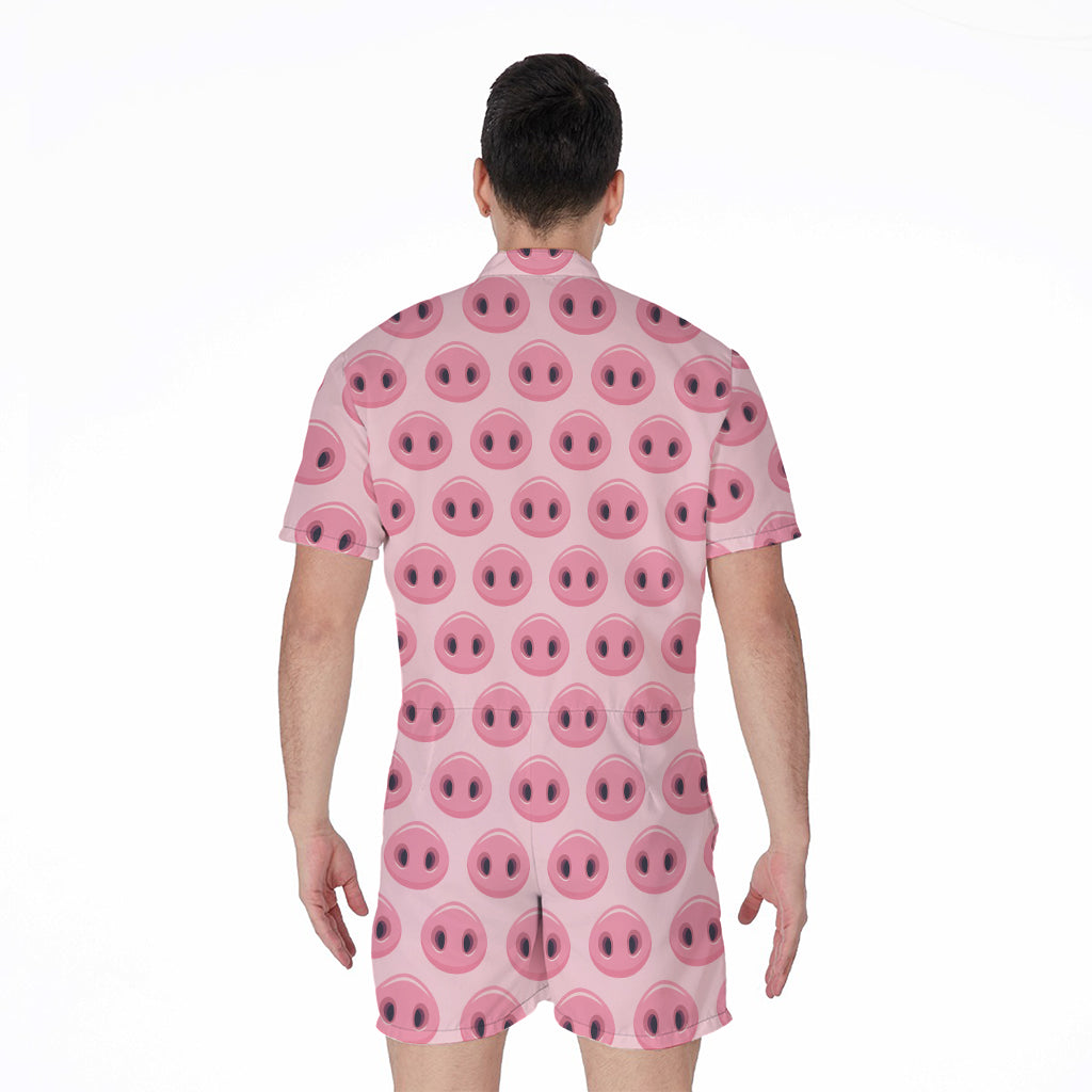 Pink Pig Nose Pattern Print Men's Rompers
