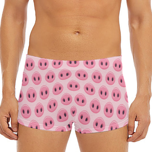 Pink Pig Nose Pattern Print Men's Short Boxer Briefs