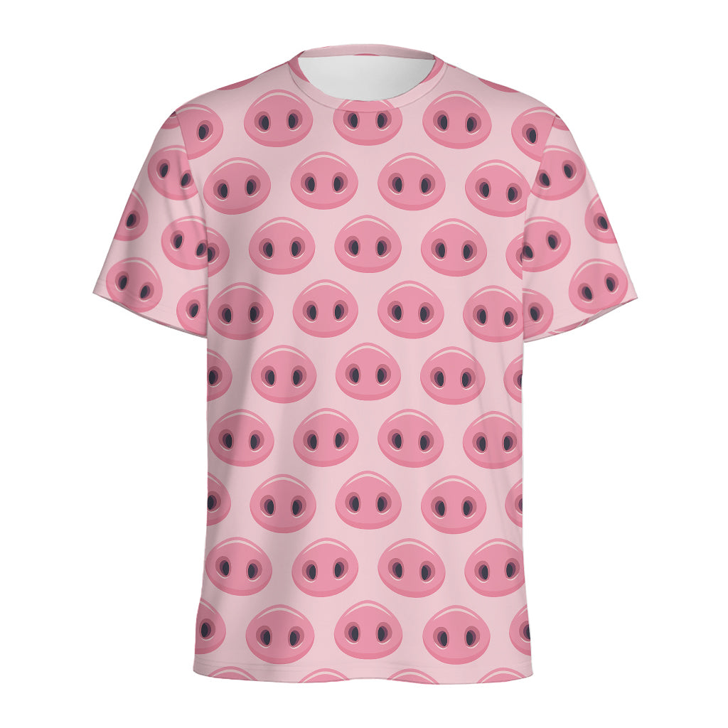 Pink Pig Nose Pattern Print Men's Sports T-Shirt