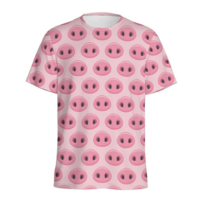 Pink Pig Nose Pattern Print Men's Sports T-Shirt