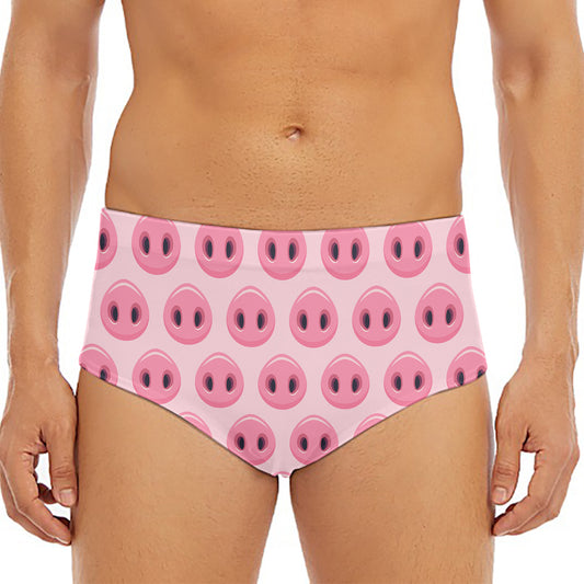Pink Pig Nose Pattern Print Men's Triangle Swim Briefs