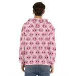 Pink Pig Nose Pattern Print Men's Velvet Pullover Hoodie