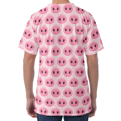 Pink Pig Nose Pattern Print Men's Velvet T-Shirt