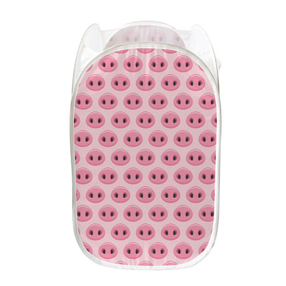 Pink Pig Nose Pattern Print Mesh Laundry Hamper