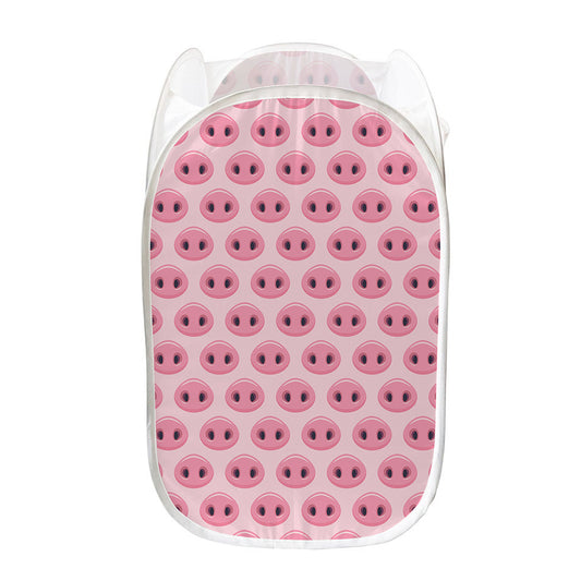Pink Pig Nose Pattern Print Mesh Laundry Hamper