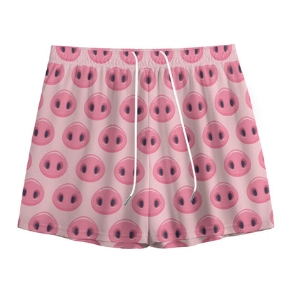 Pink Pig Nose Pattern Print Mesh Shorts