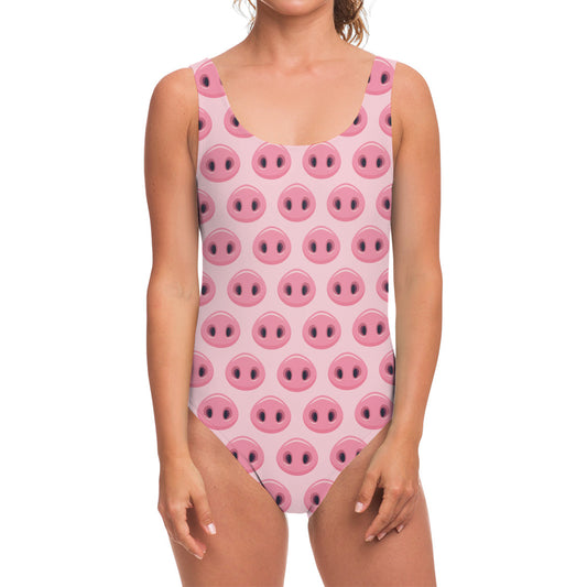 Pink Pig Nose Pattern Print One Piece Swimsuit