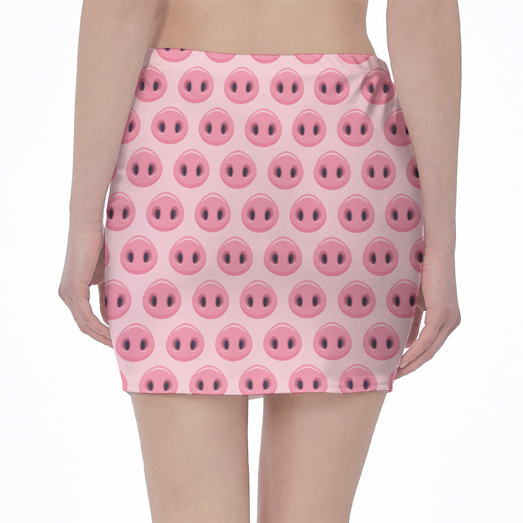 Pink Pig Nose Pattern Print Pencil Mini Skirt