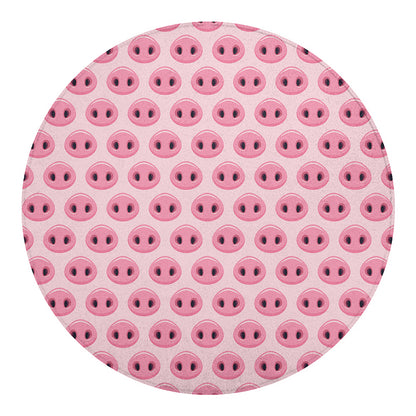 Pink Pig Nose Pattern Print Round Blanket