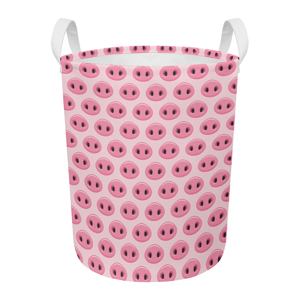 Pink Pig Nose Pattern Print Round Laundry Basket